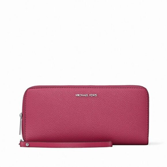 New Michael Kors Jet Set Large Travel Continental Wallet Leather Dark Raspberry - Picture 1 of 3